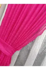 Fuşya örme model sık pile tek kanat fon perde
