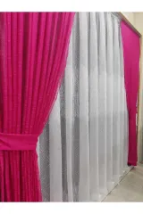 Fuşya örme model sık pile tek kanat fon perde