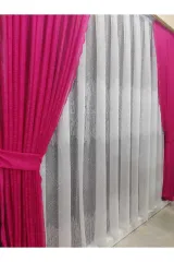 Fuşya örme model sık pile tek kanat fon perde