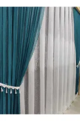 Petrol yeşili örme model sık pile tek kanat fon perde