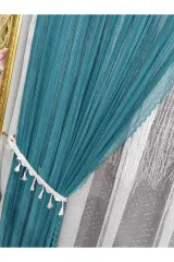 Petrol yeşili örme model sık pile tek kanat fon perde