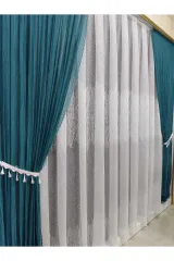 Petrol yeşili örme model sık pile tek kanat fon perde