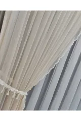 Bej örme model sık pile tek kanat fon perde