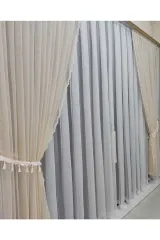 Bej örme model sık pile tek kanat fon perde