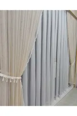 Bej örme model sık pile tek kanat fon perde