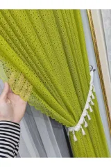 Yağ yeşili örme model sık pile tek kanat fon perde