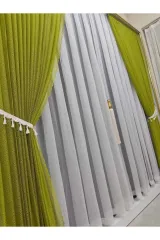 Yağ yeşili örme model sık pile tek kanat fon perde