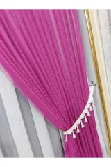Fuşya örme model sık pile tek kanat fon perde