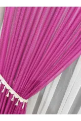 Fuşya örme model sık pile tek kanat fon perde