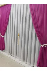 Fuşya örme model sık pile tek kanat fon perde