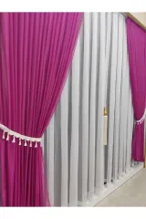 Fuşya örme model sık pile tek kanat fon perde