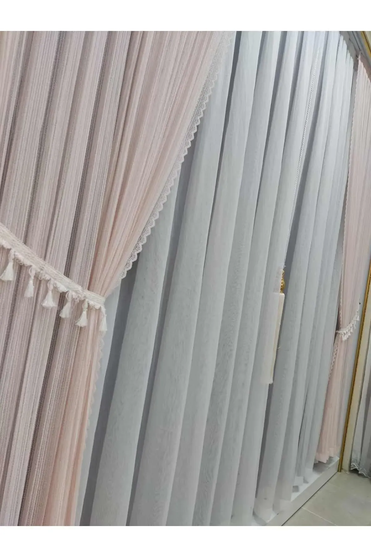 Pudra örme model sık pile tek kanat fon perde