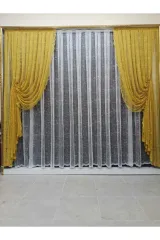 Hardal sarısı örme model sık pile tek kanat fon perde