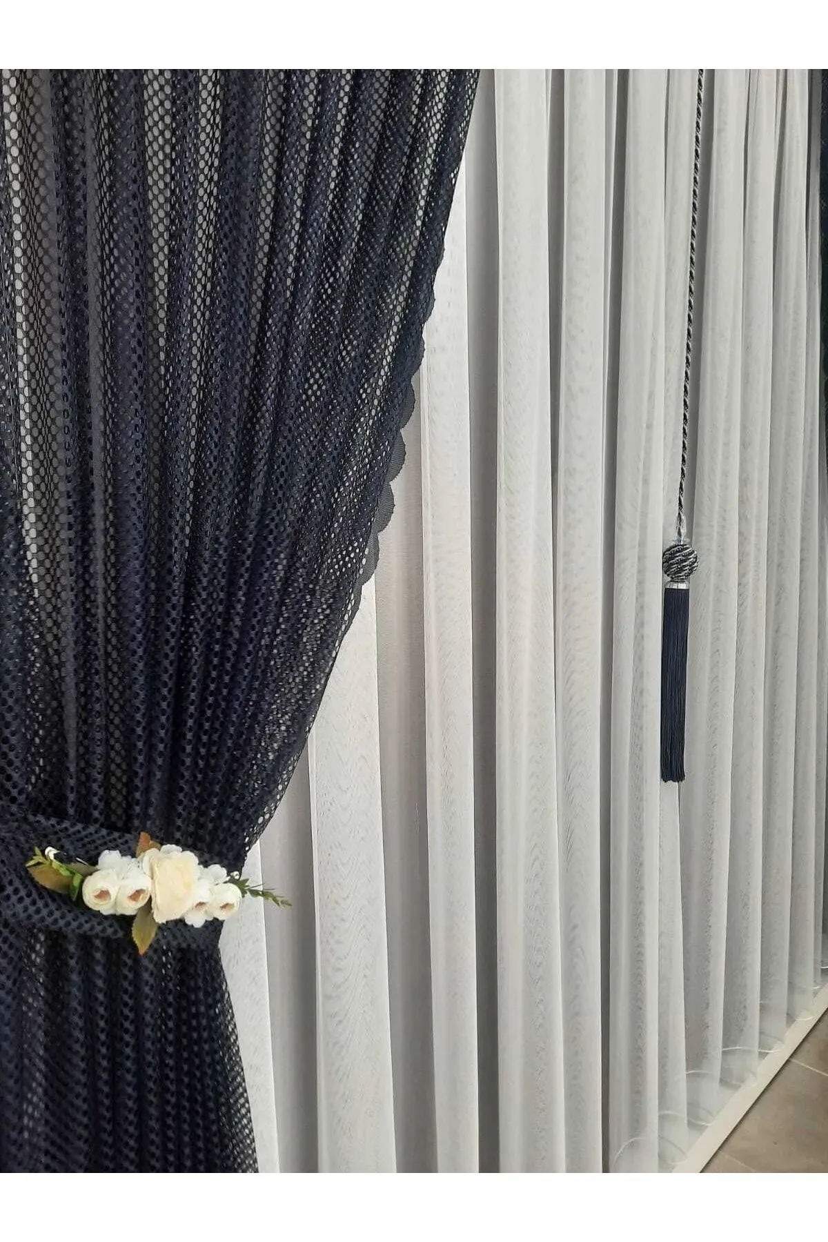 Lacivert örme model sık pile tek kanat fon perde