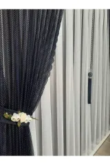 Lacivert örme model sık pile tek kanat fon perde