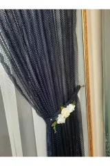 Lacivert örme model sık pile tek kanat fon perde