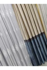 Mavi - bej sık pile tek kanat pano fon perde