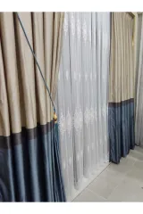 Mavi - bej sık pile tek kanat pano fon perde