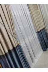 Mavi - bej sık pile tek kanat pano fon perde