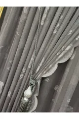 Gri renk araba temalı sık pile fon perde ve tül perde çocuk perdesi set