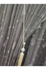 Gri renk kelebek temalı sık pile tül perde ve fon perde çocuk perdesi set