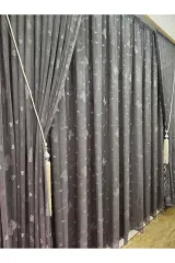 Gri renk kelebek temalı sık pile tül perde ve fon perde çocuk perdesi set