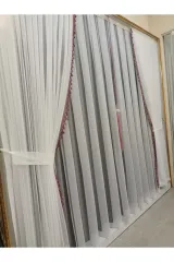 Gül kurusu püsküllü sık pile tül perde ve fon perde grek set