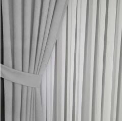 Açık gri sık pile tek kanat kadife kumaş fon perde