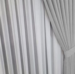 Açık gri sık pile tek kanat kadife kumaş fon perde