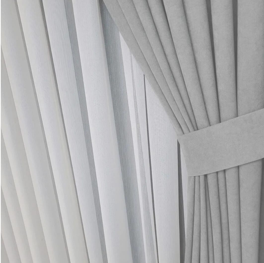 Açık gri sık pile tek kanat kadife kumaş fon perde