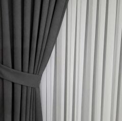 Koyu gri sık pile tek kanat kadife kumaş fon perde