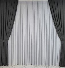 Koyu gri sık pile tek kanat kadife kumaş fon perde