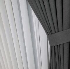 Koyu gri sık pile tek kanat kadife kumaş fon perde