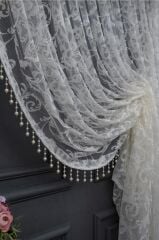 Sarmaşık model sık pile kruvaze tül perde