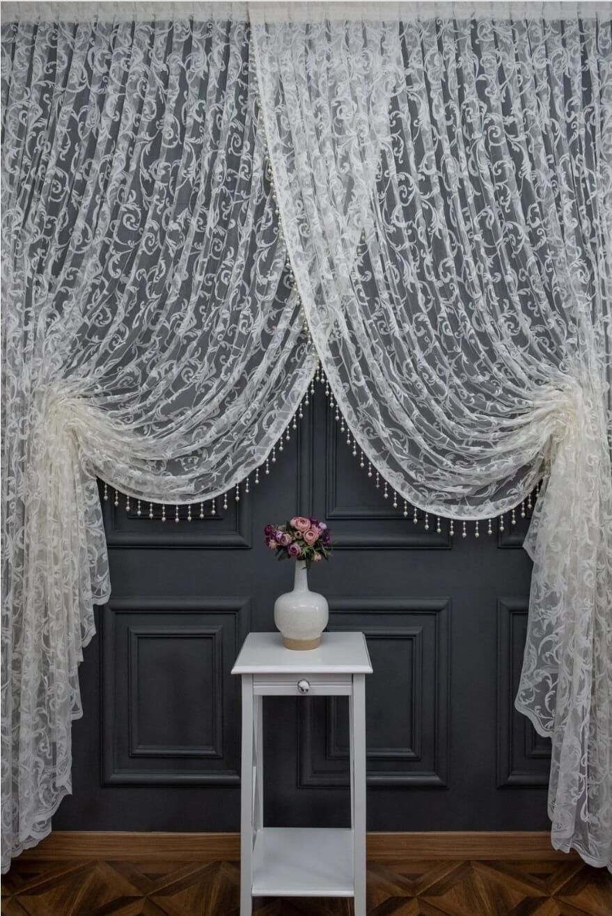 Sarmaşık model sık pile kruvaze tül perde