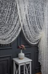 Sarmaşık model sık pile kruvaze tül perde