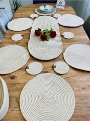 Bej Jüt, Hasır, Dekoratif Masa Takımı, Amerikan Servis,6'Subla 6'Bardaklık 1'Sepet 1'Runner 14,Lü