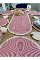 Pembe jüt hasır amerikan servis supla runner sepet ve bardaklık 14 lü