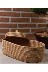 Jüt Hasır Sepet Oval Kapaklı Organizer 30x20