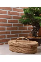 Jüt Hasır Sepet Oval Kapaklı Organizer 30x20