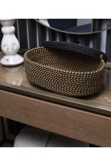 Kırçıl siyah jüt hasır sepet oval kapaklı organizer 30X20X11