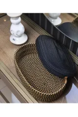 Kırçıl siyah jüt hasır sepet oval kapaklı organizer 30X20X11