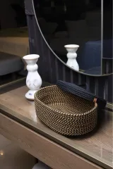 Kırçıl siyah jüt hasır sepet oval kapaklı organizer 30X20X11