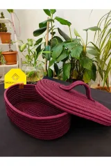Erik jüt hasır sepet oval kapaklı organizer 30X20X18