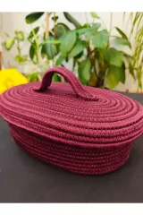 Erik jüt hasır sepet oval kapaklı organizer 30X20X18