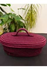 Erik jüt hasır sepet oval kapaklı organizer 30X20X18