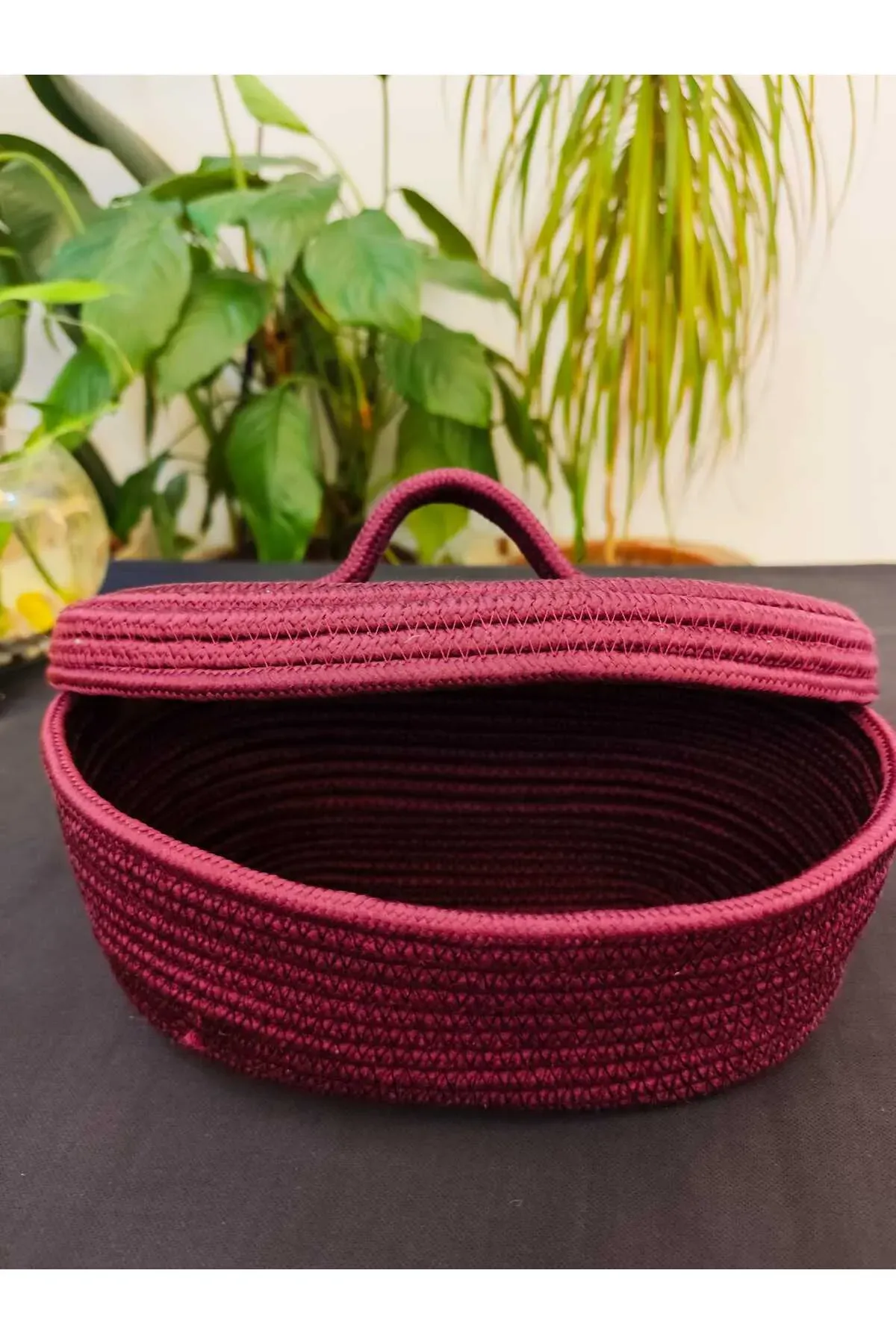 Erik jüt hasır sepet oval kapaklı organizer 30X20X18
