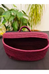 Erik jüt hasır sepet oval kapaklı organizer 30X20X18
