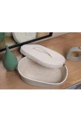 Ekru jüt hasır sepet oval kapaklı organizer 30X20X10