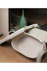 Ekru jüt hasır sepet oval kapaklı organizer 30X20X10